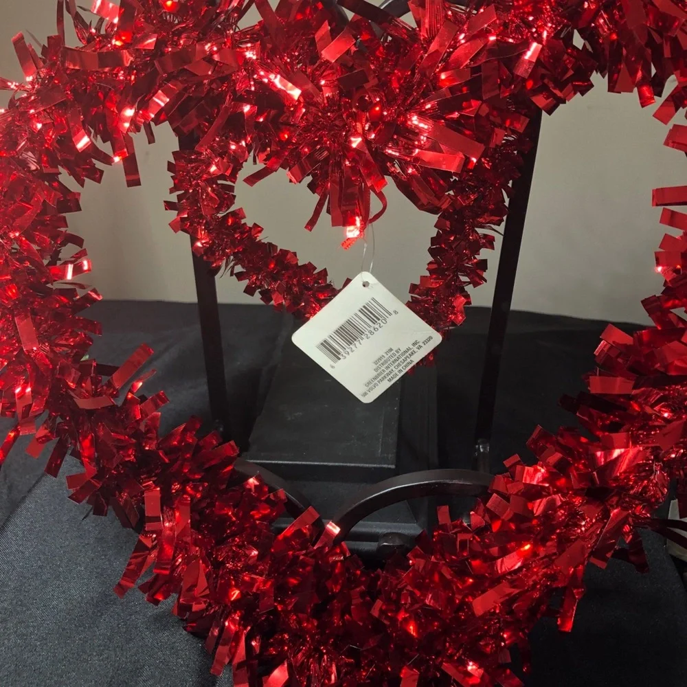 Double Red Heart Tinsel Wreath